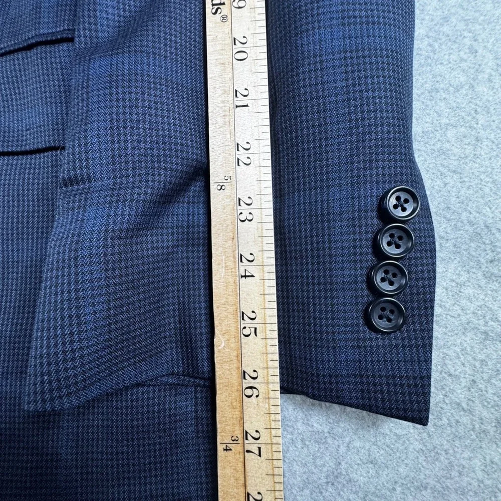 Jos A Bank Sport Coat Mens 50L Navy Blue Silk Wool Houndstooth Blazer